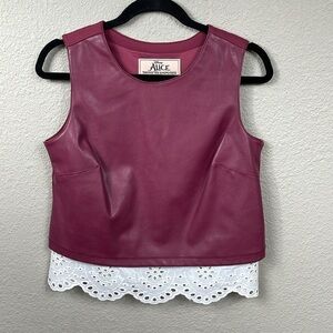 Disney G Giuliana Alice Through The Looking Glass Faux Leather Eyelet Lace Top